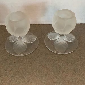 Villeroy & Boch Frosted Crystal Dogwood/Floral Candlestick Holders HTF